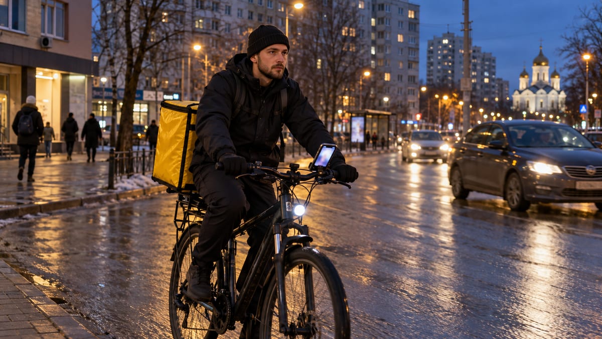 Курьеры Яндекс Еды идут по улице с термосумками