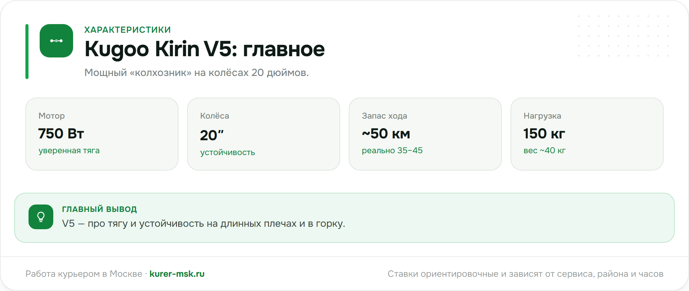Kugoo Kirin V5: ключевые характеристики
