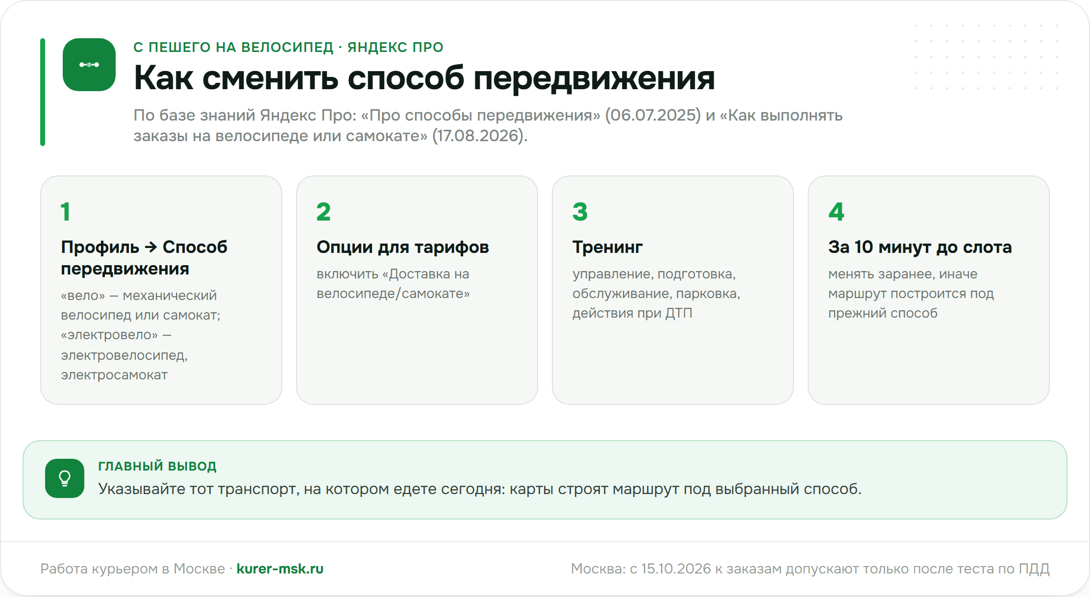 Как перейти с пешей доставки на велосипед в Яндекс Про: четыре шага