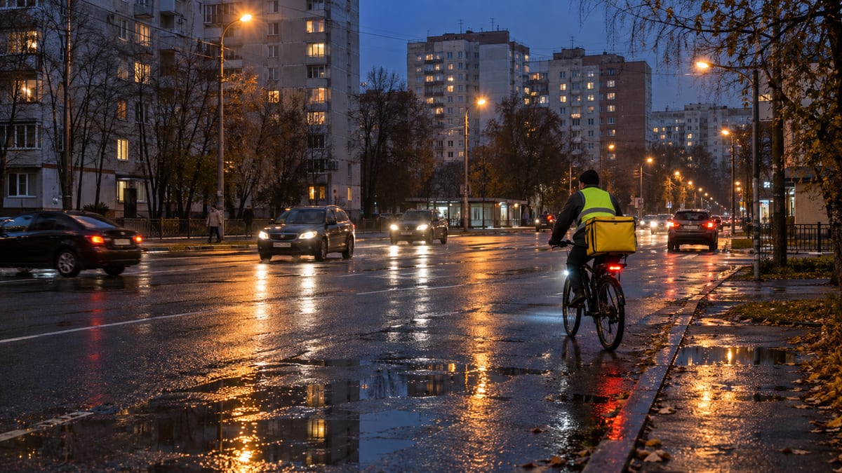 Тёмная вечерняя улица зимой